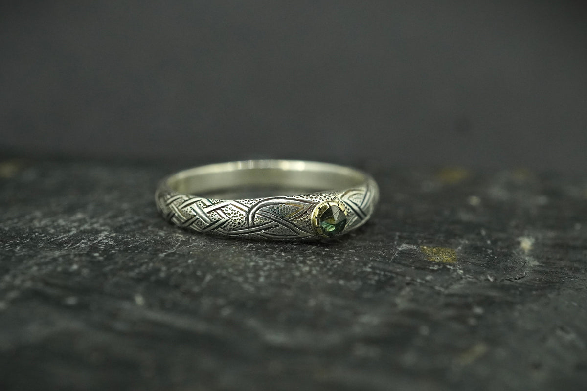 Scottish Sapphire with Sterling Silver Hand Carved Celtic Ring