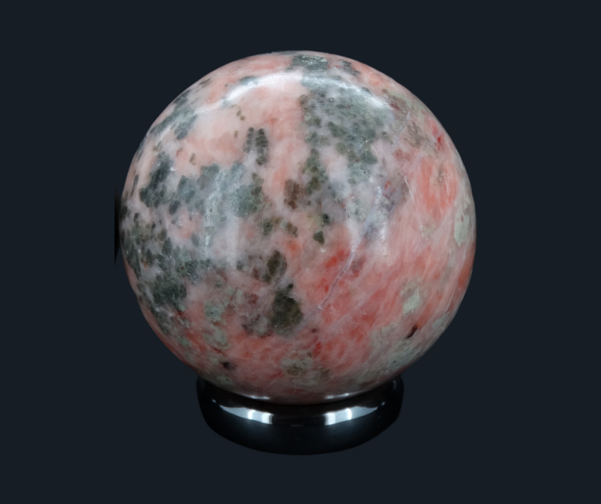 Rare Iona Pink Marble Carved Sphere