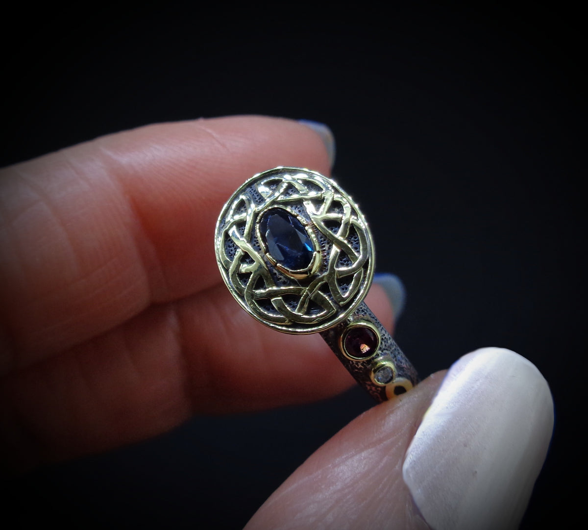 'Sæla' Scottish Sapphire, Garnet & Diamond Scottish Gold Sterling Silver Ring