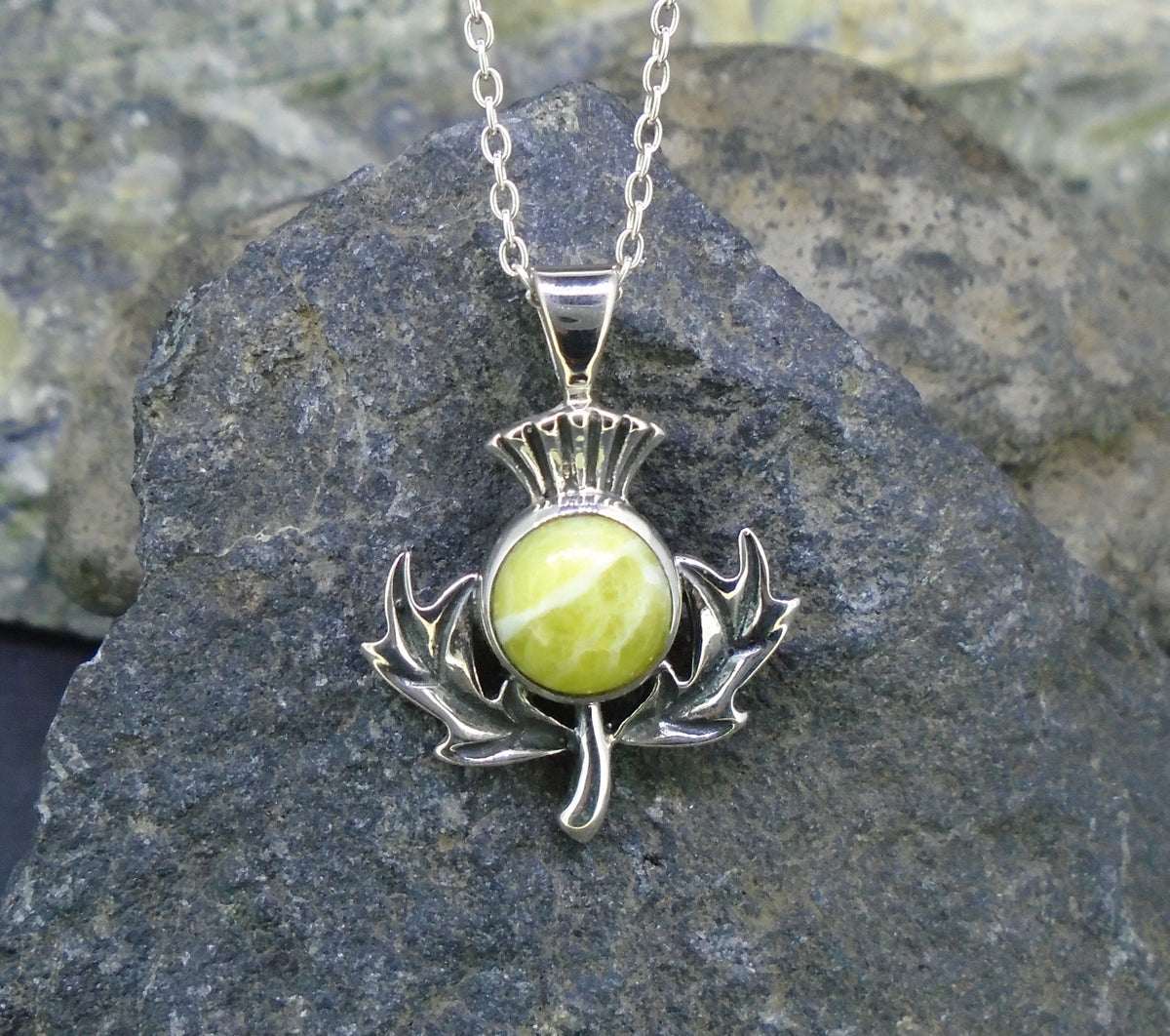 Highland Marble Scottish Thistle Sterling Silver Pendant