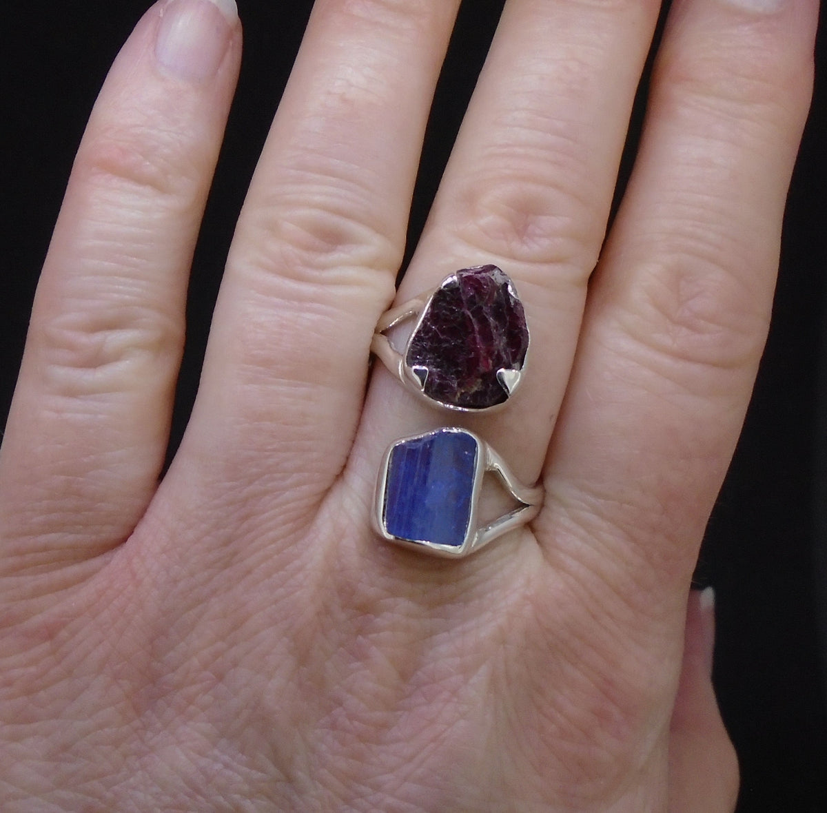 Spessartine Garnet & Blue Kyanite Sterling Silver Adjustable Ring