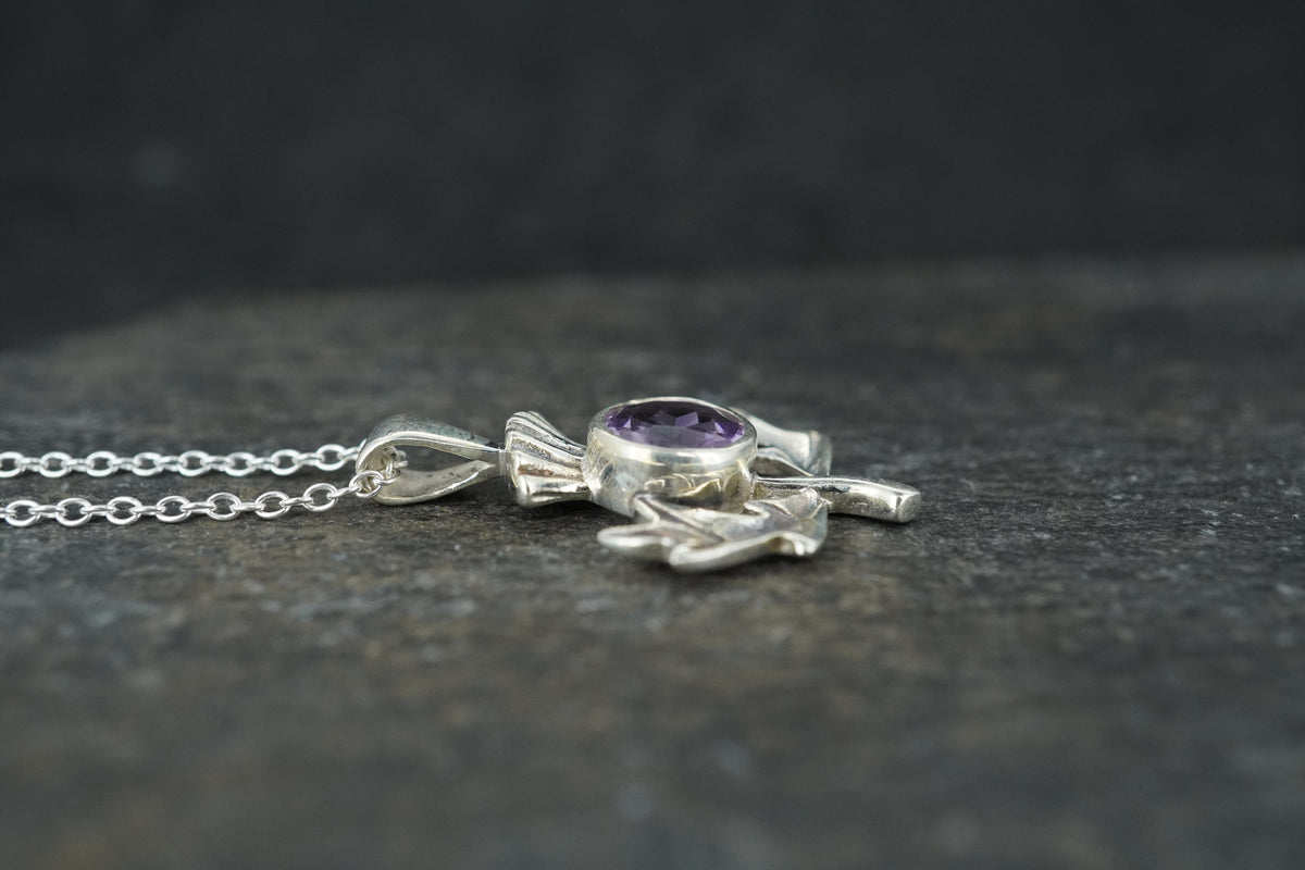 Amethyst Thistle Sterling Silver Pendant