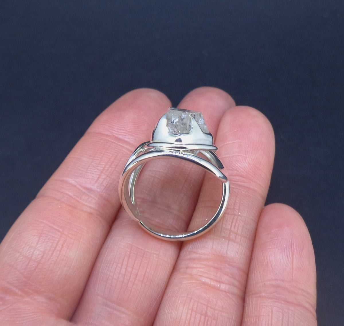 Herkimer Diamond & Zircon Sterling Silver Adjustable Ring