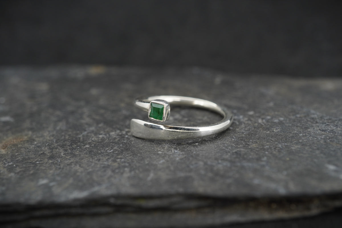 Square Emerald Sterling Silver Wrap Ring