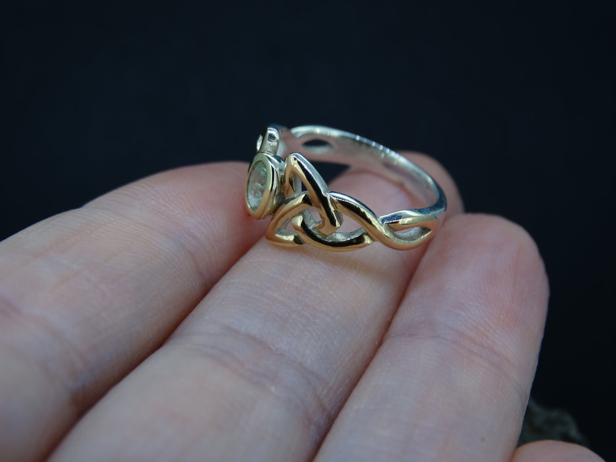Scottish Beryl with Scottish Gold and Sterling Silver Celtic Ring