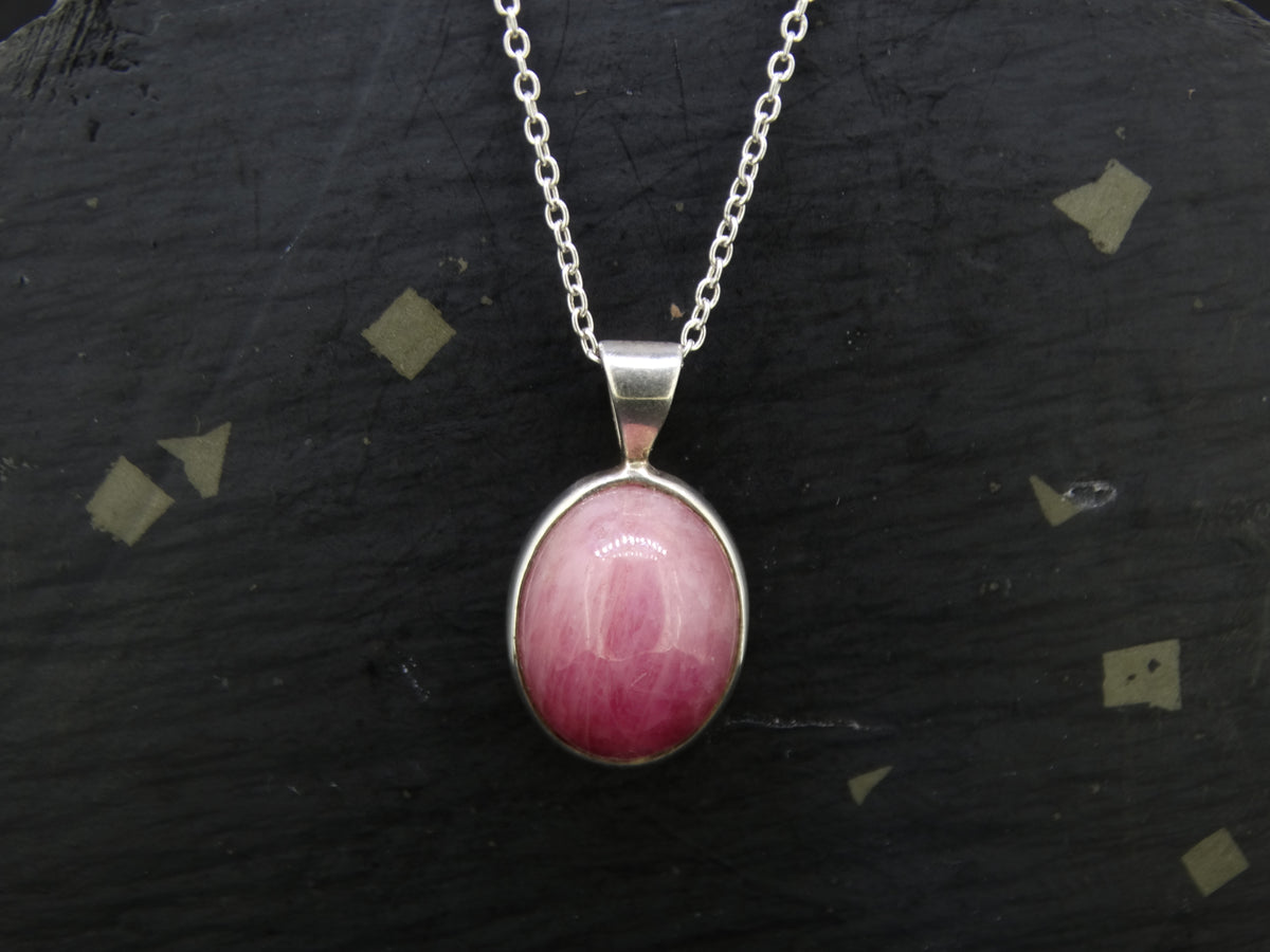 Natural Pink Ruby Sterling Silver Round Pendant