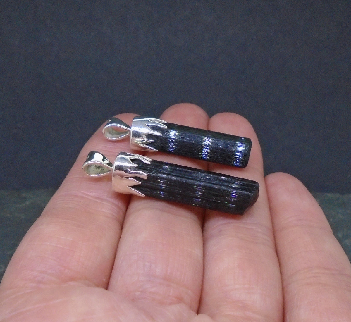 Black Tourmaline Shard Sterling Silver Pendant