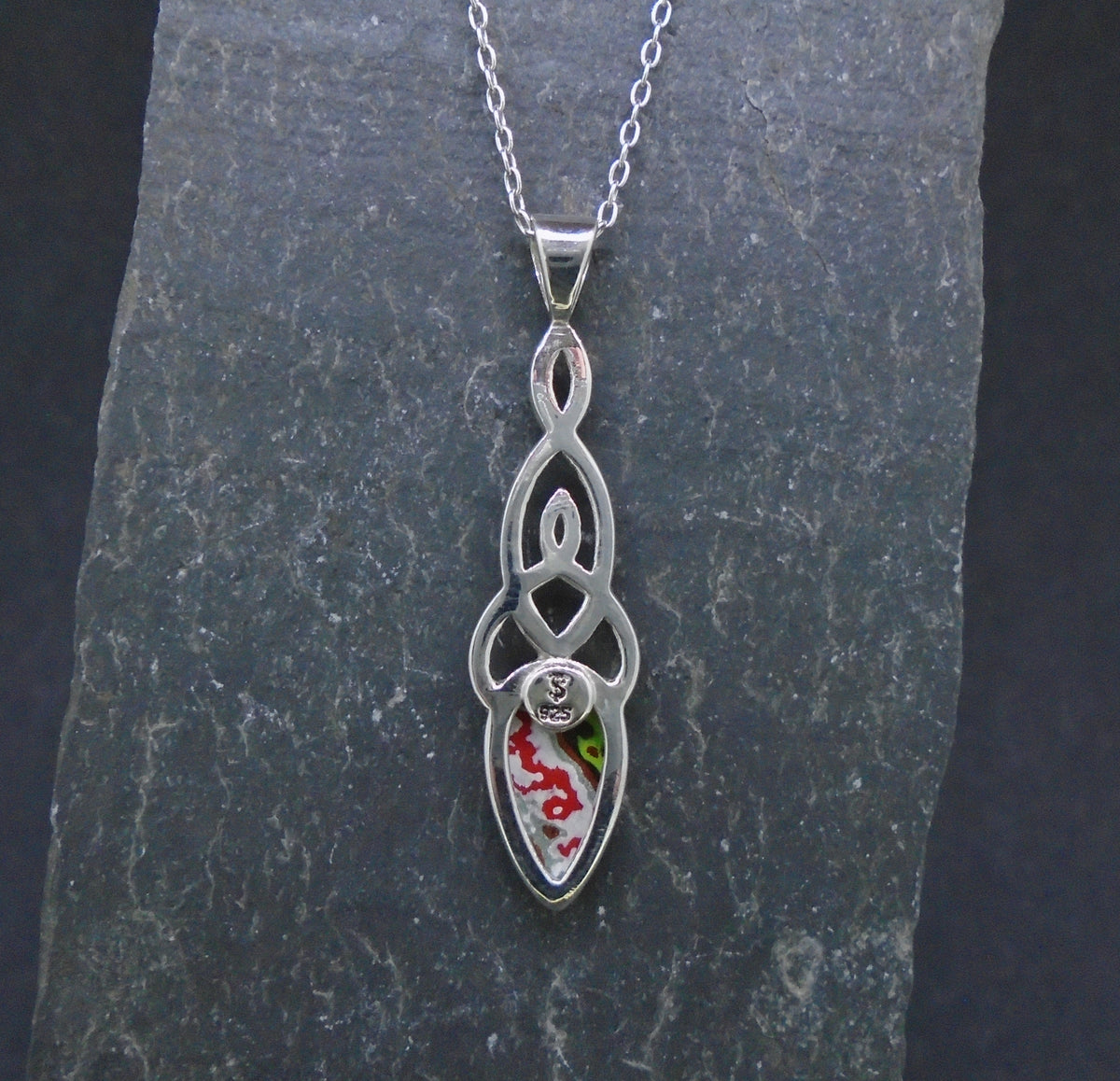 Fordite Sterling Silver Celtic Pendant