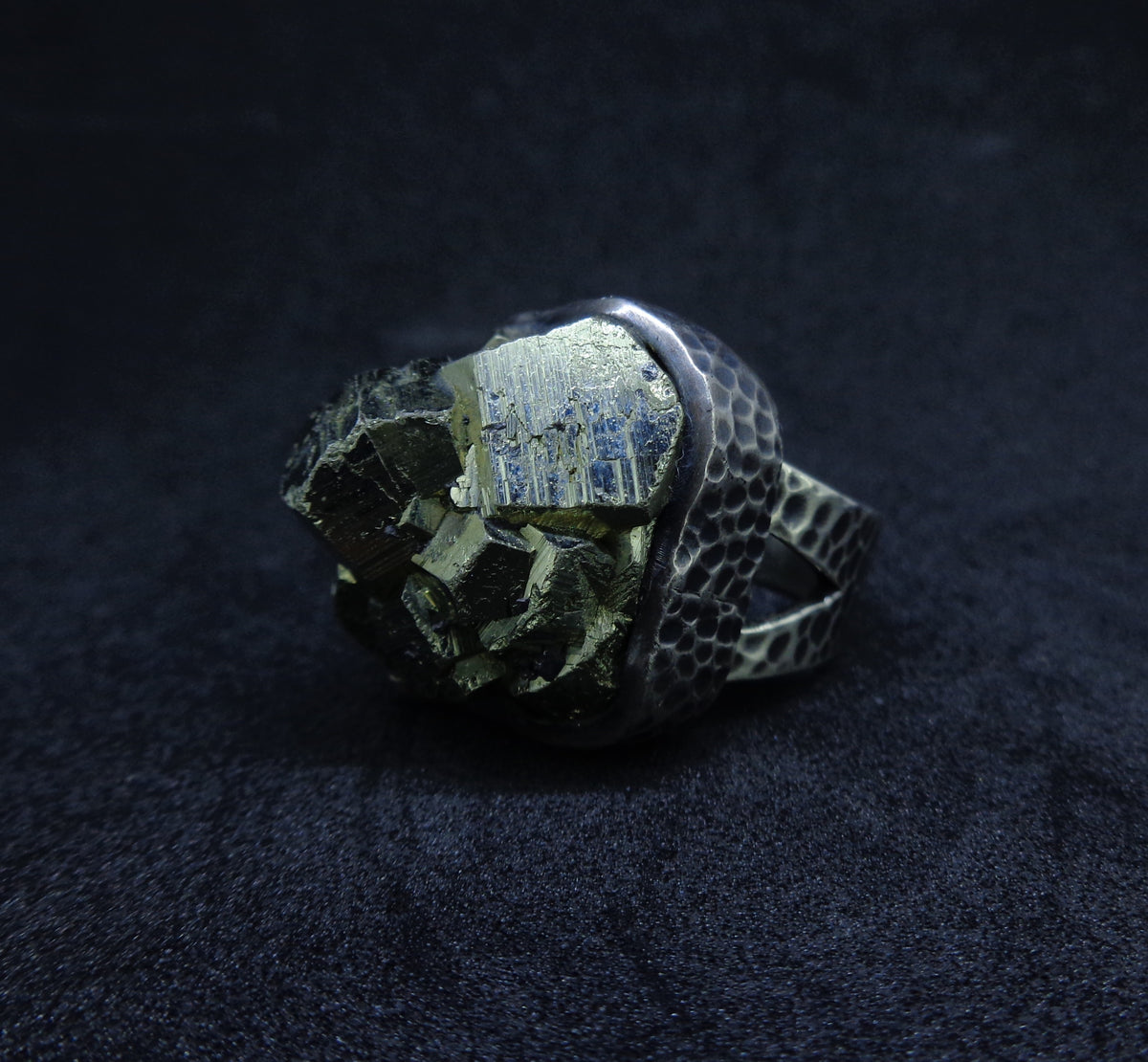 Glittering Iron Pyrite Sterling Silver Statement Ring