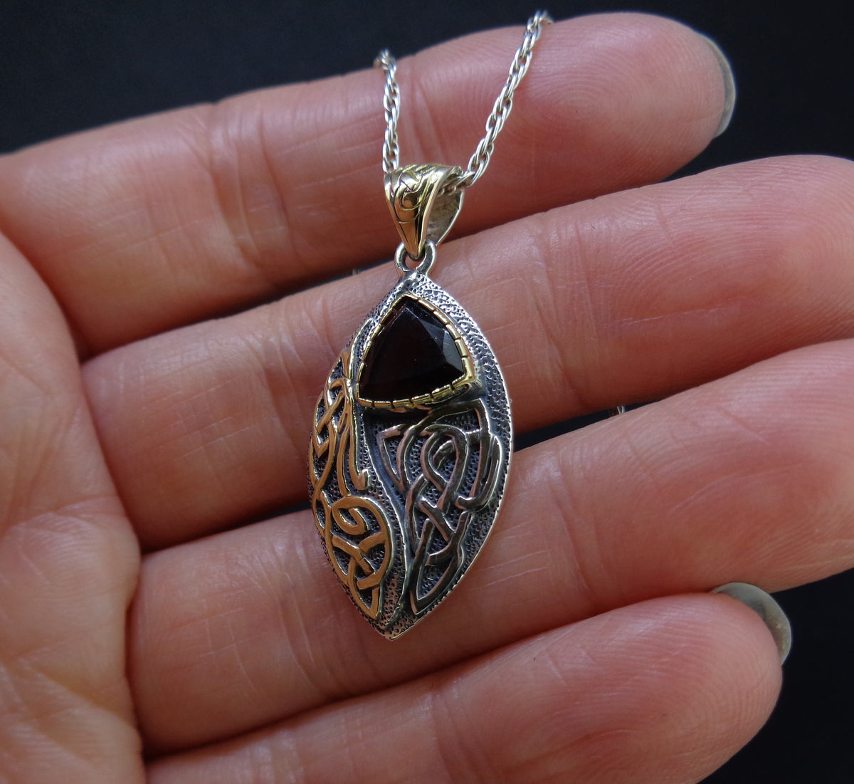 'Glen Clova' Cairngorm Quartz, Scottish Gold & Silver Celtic Pendant