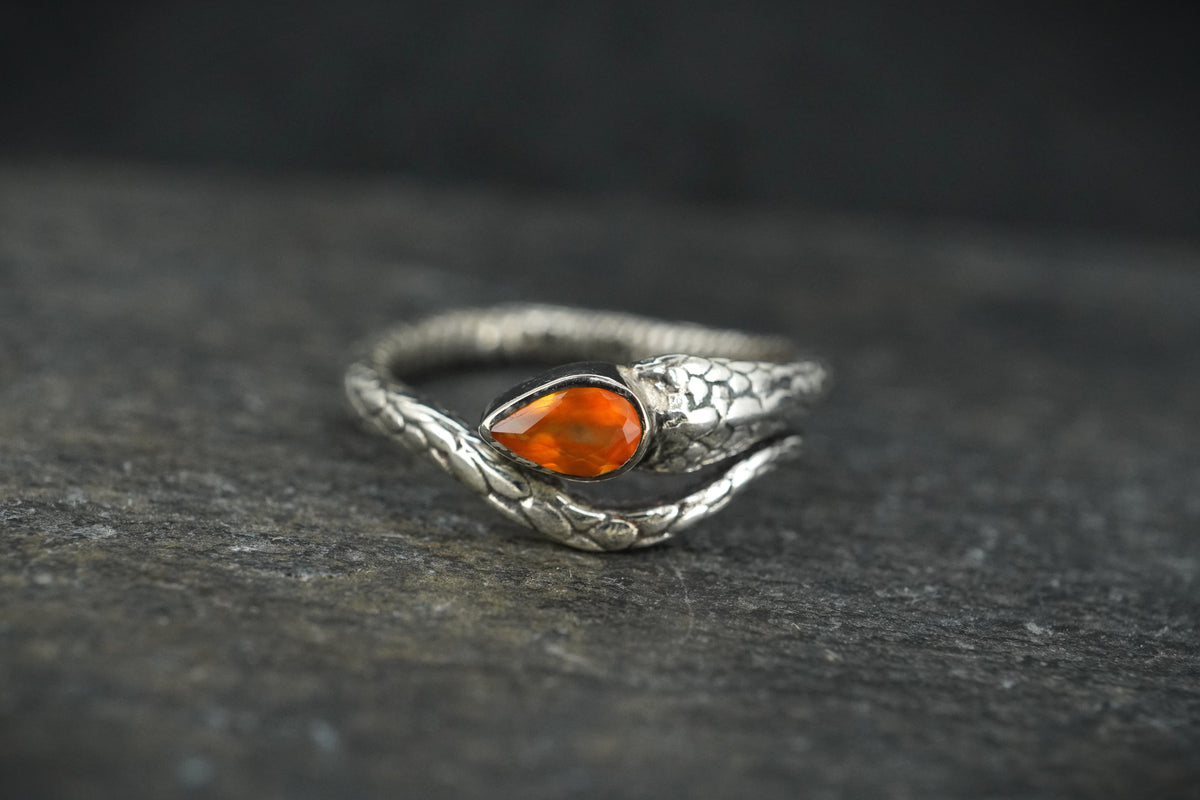 Carnelian Sterling Silver Serpent Ring