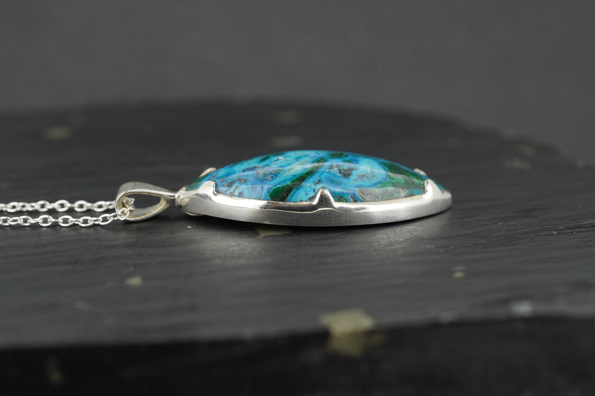 Chrysocolla & Malachite Sterling Silver Pendant