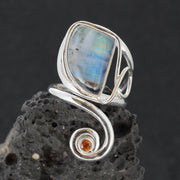 Blue Moonstone & Citrine Sterling Silver Celtic Wrap Ring