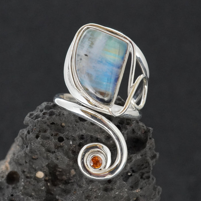 Blue Moonstone & Citrine Sterling Silver Celtic Wrap Ring