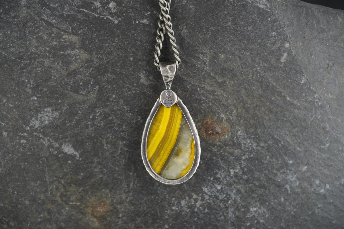 Bumblebee Jasper Hammered Sterling Silver Pendant