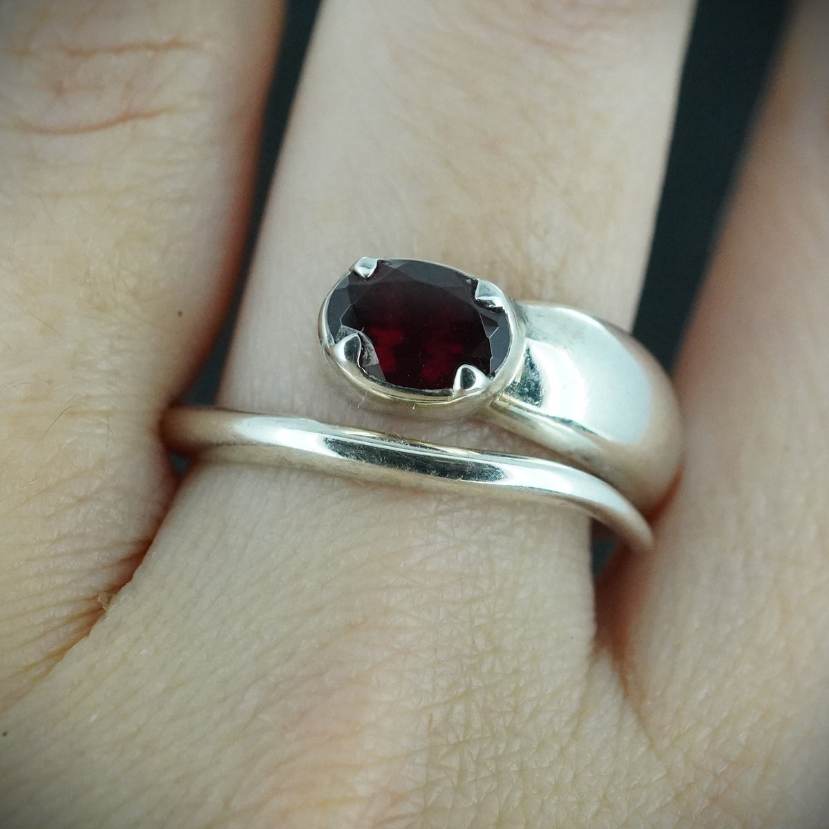 Garnet Sterling Silver Snake Ring