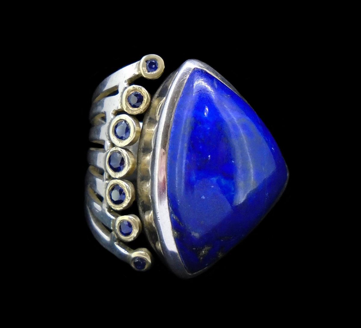 Lapis Lazuli & Sapphire Sterling Silver & 18ct Gold Ring, Size X