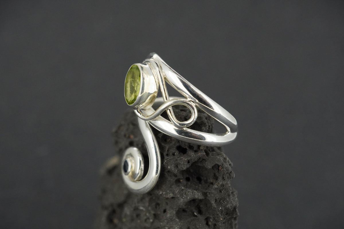 Peridot with Blue Sapphire Sterling Silver Wrap Ring