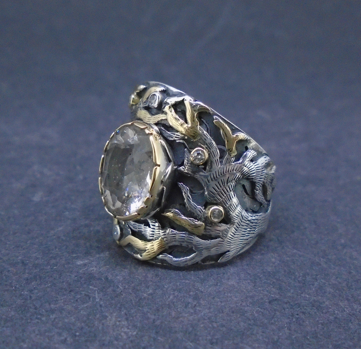 'Freumhan' Perthshire Smoky Quartz & Diamond Scottish Gold & Silver Ring