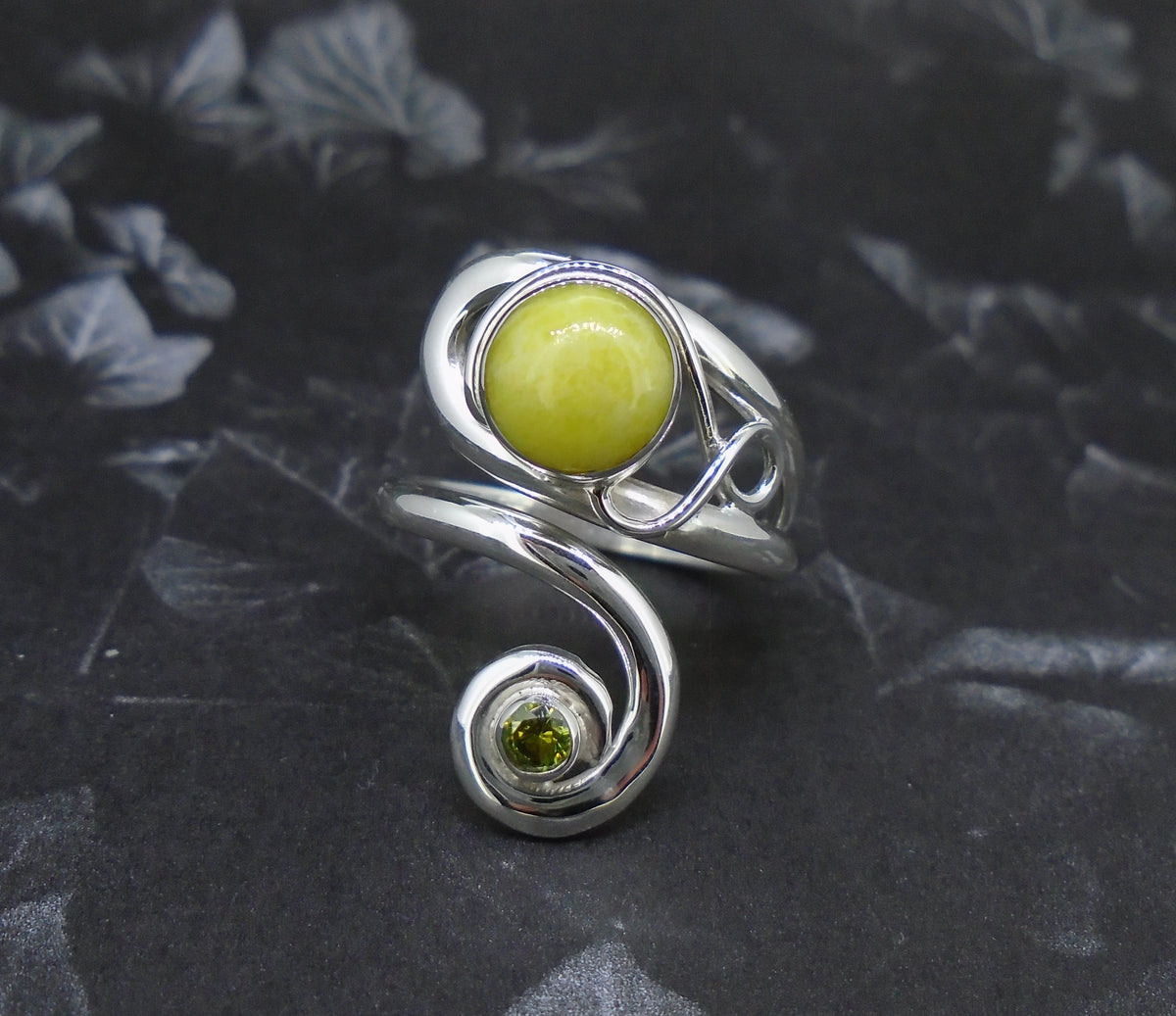 Highland Marble & Peridot Sterling Silver Ring