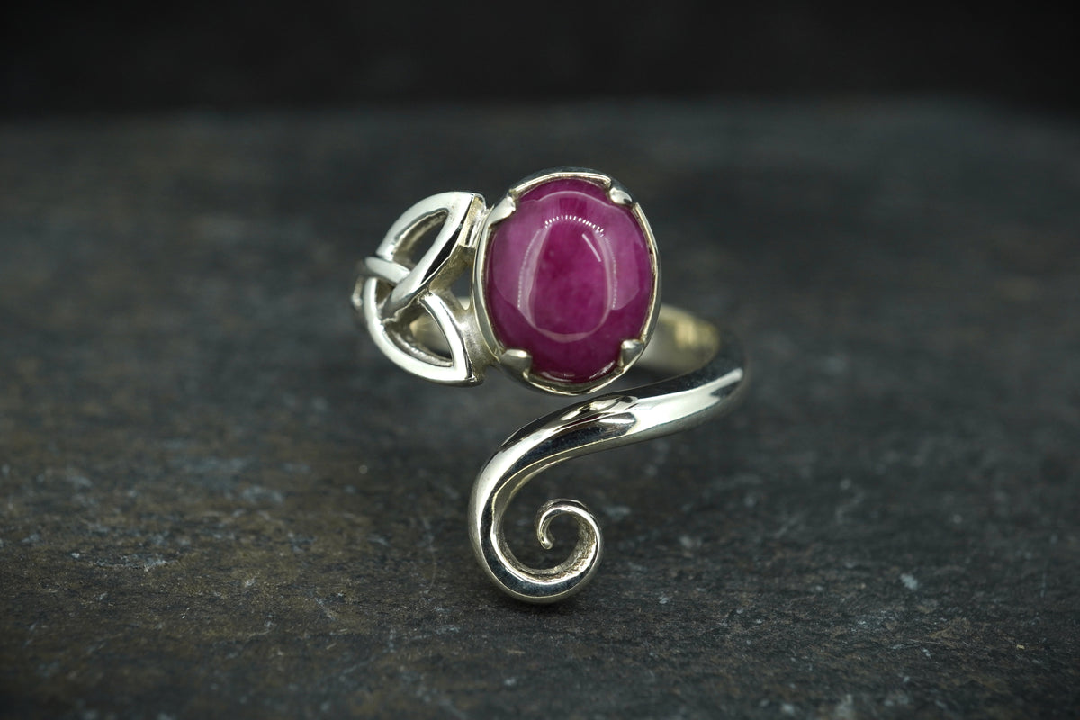 Pink Ruby Sterling Silver Celtic Ring