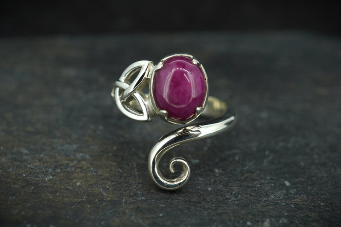 Pink Ruby Sterling Silver Celtic Ring