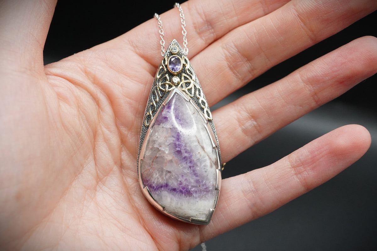 Cornish Amethyst with Sapphire & Diamond Pendant - 18ct Gold & Sterling Silver