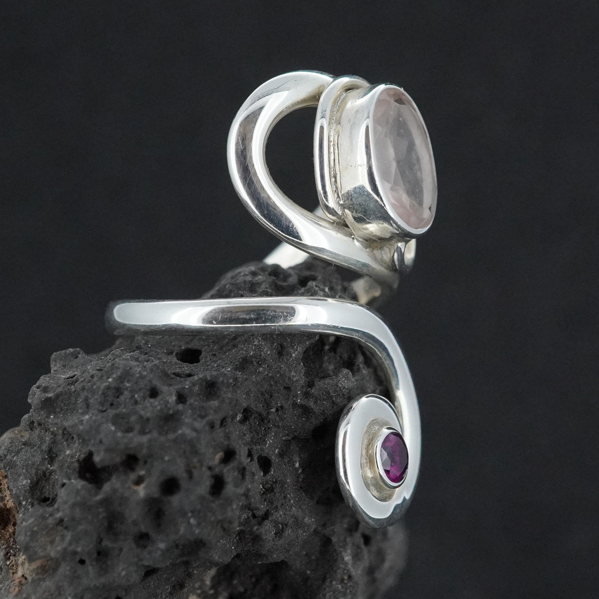 Rose Quartz & Pink Tourmaline Sterling Silver Ring