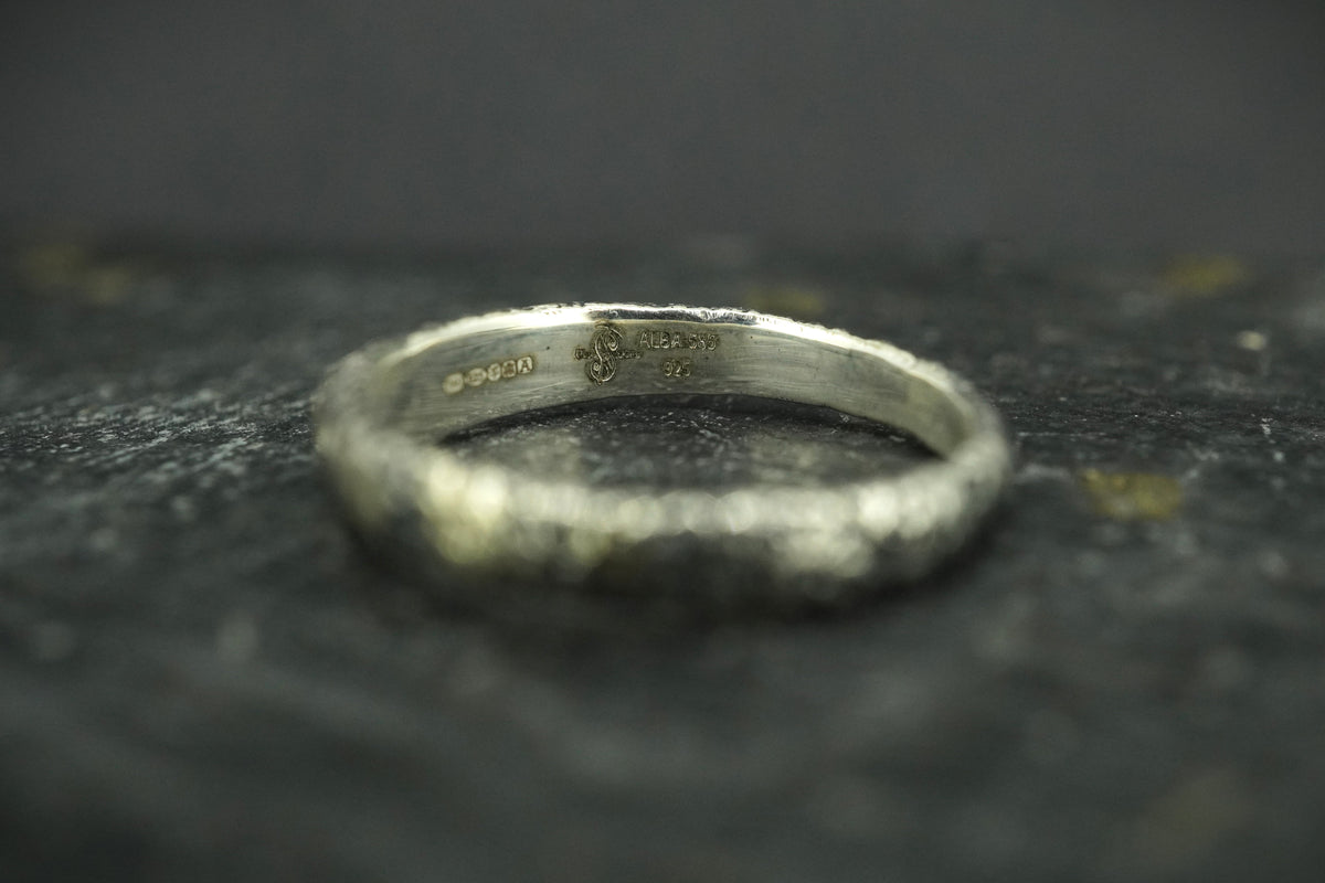 Scottish Sapphire Textured Ring with Sterling Silver & Scottish Gold
