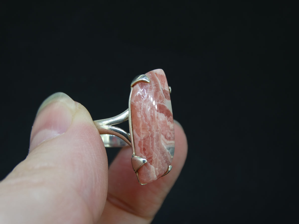Rhodochrosite Sterling Silver Claw Set Ring