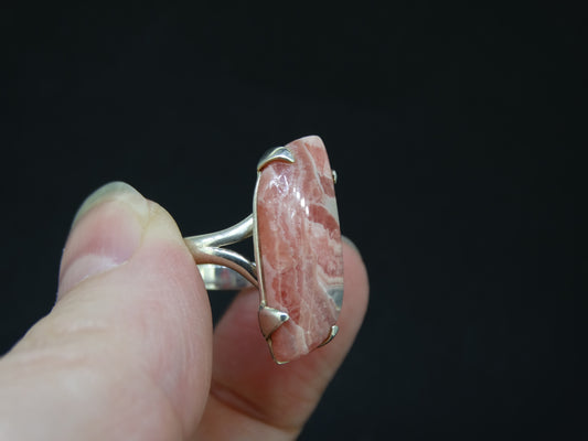 Rhodochrosite Sterling Silver Claw Set Ring