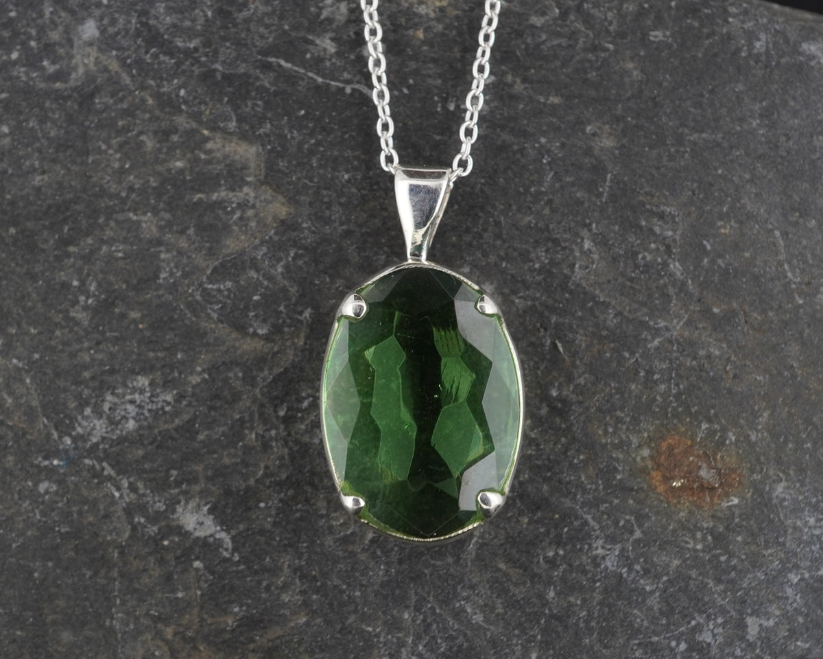 Faceted Oval Edinburgh Sea Glass Sterling Silver Claw Set Pendant