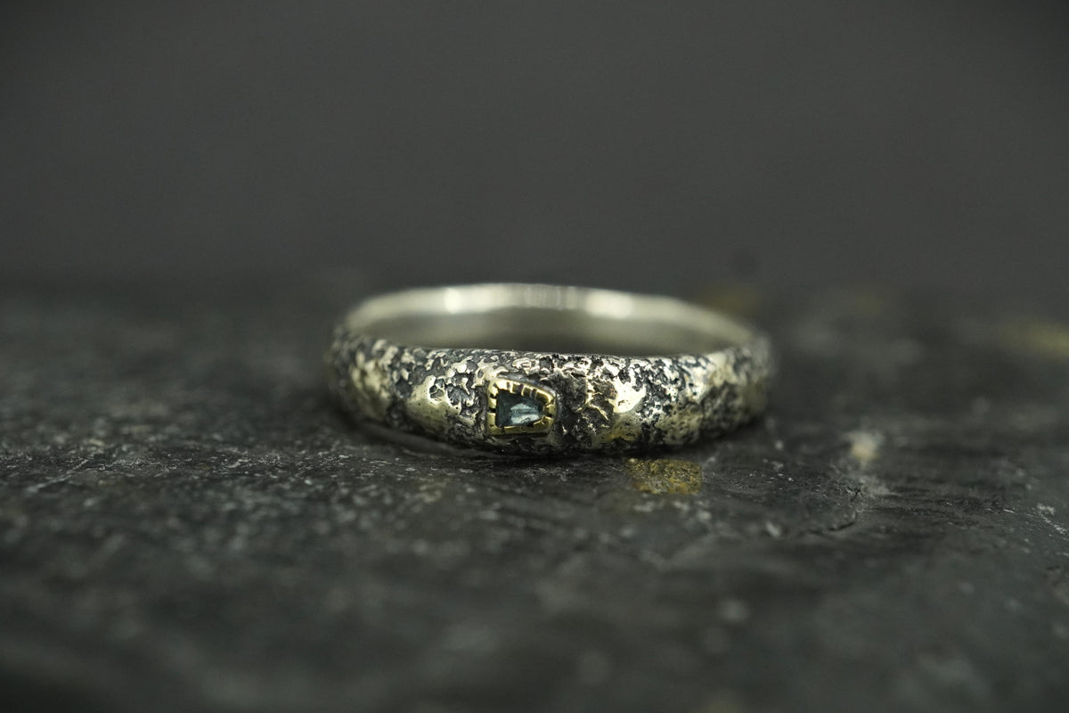 Scottish Sapphire Textured Ring with Sterling Silver & Scottish Gold