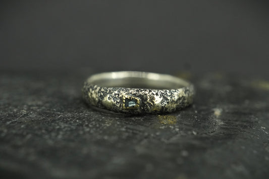 Scottish Sapphire Textured Ring with Sterling Silver & Scottish Gold