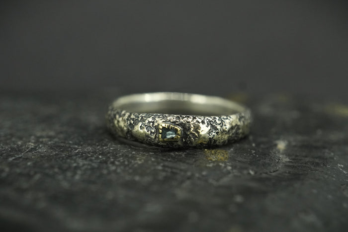 Scottish Sapphire Textured Ring with Sterling Silver & Scottish Gold