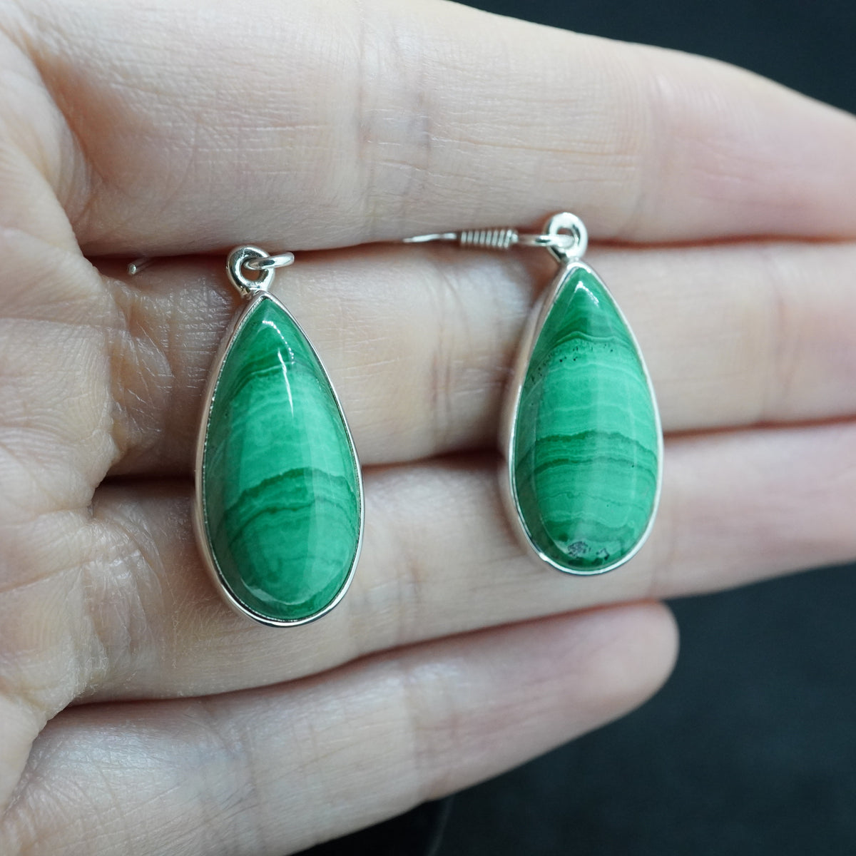 Malachite Sterling Silver Drop Earrings
