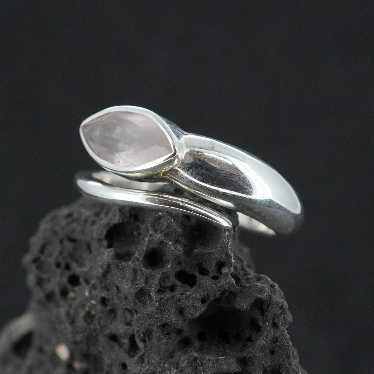 Rose Quartz Sterling Silver Wrap Snake Ring