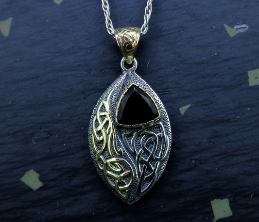 'Glen Clova' Cairngorm Quartz, Scottish Gold & Silver Celtic Pendant