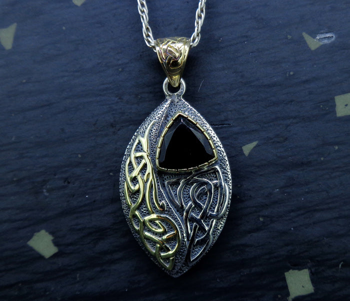 'Glen Clova' Cairngorm Quartz, Scottish Gold & Silver Celtic Pendant