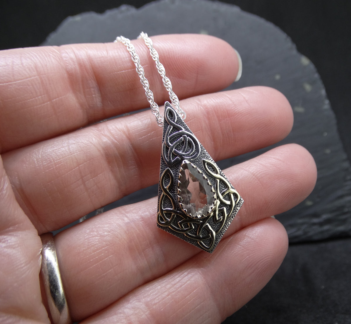 Perthshire Smoky Quartz in a Scottish Gold & Sterling Silver Pendant