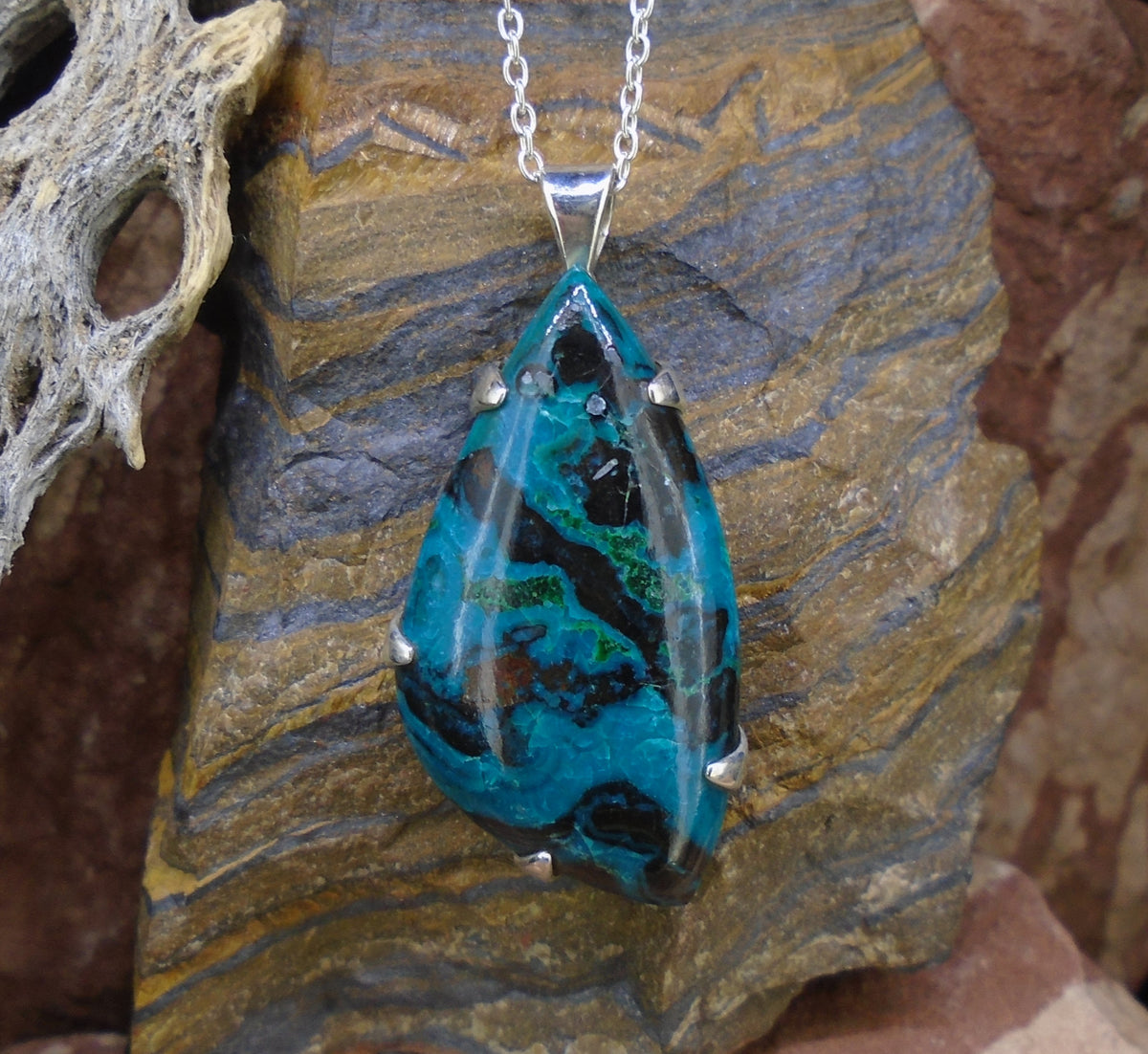 Gem Silica Chrysocolla Sterling Silver Pendant