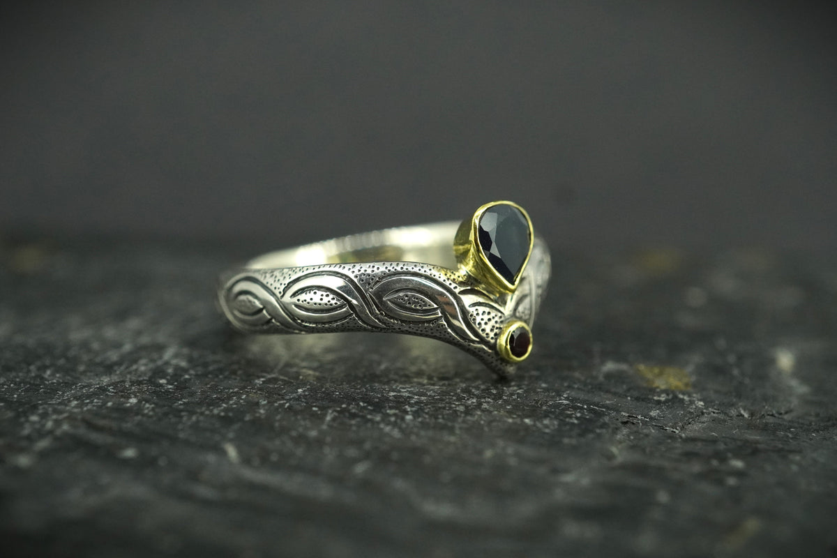 Scottish Sapphire & Elie Ruby Ring with Scottish Gold & Sterling Silver