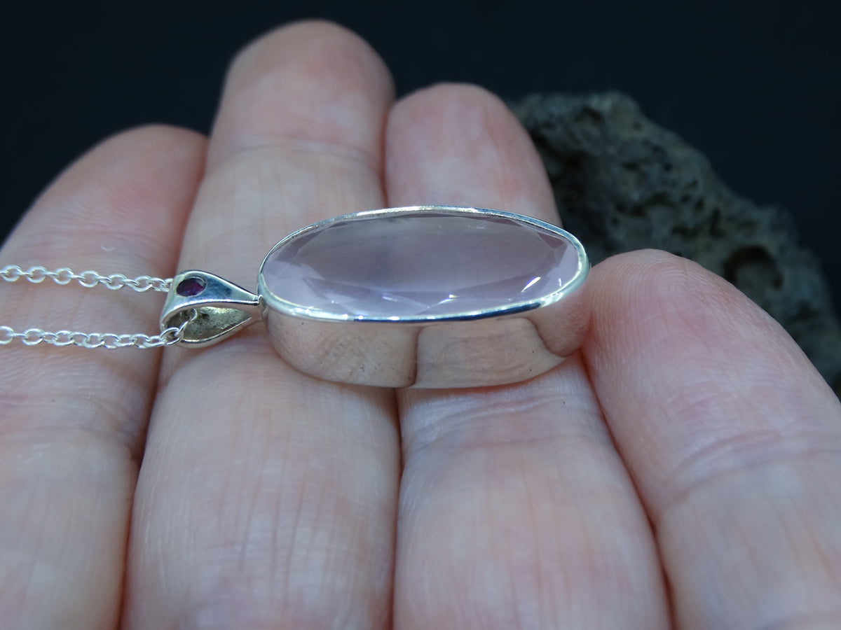 Rose Quartz with Garnet Sterling Silver Pendant