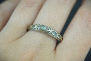 Green Scottish Sapphire Rough Shard with Scottish Gold Celtic Ring