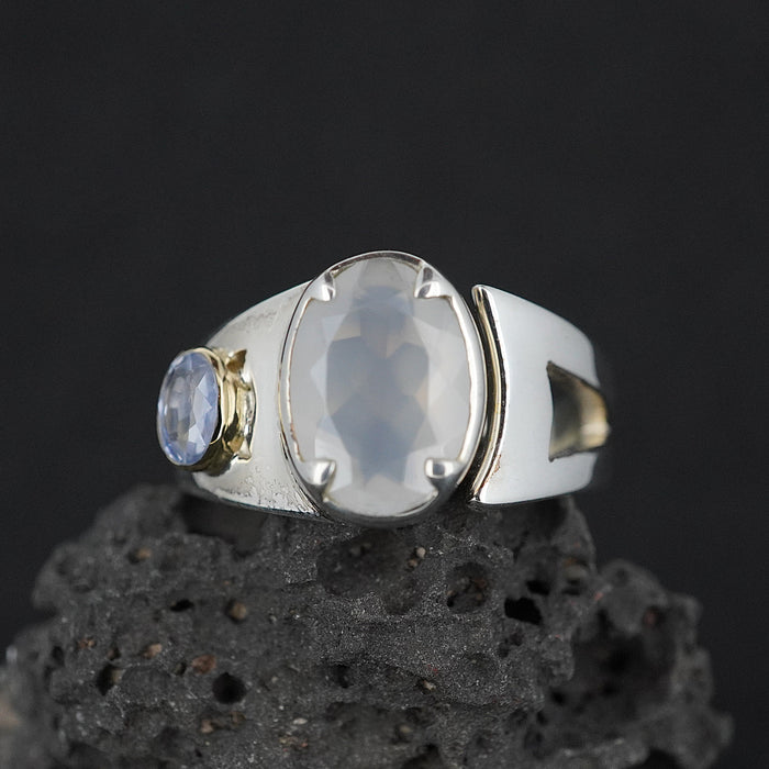 Scottish Chalcedony & Sapphire Sterling Silver Ring