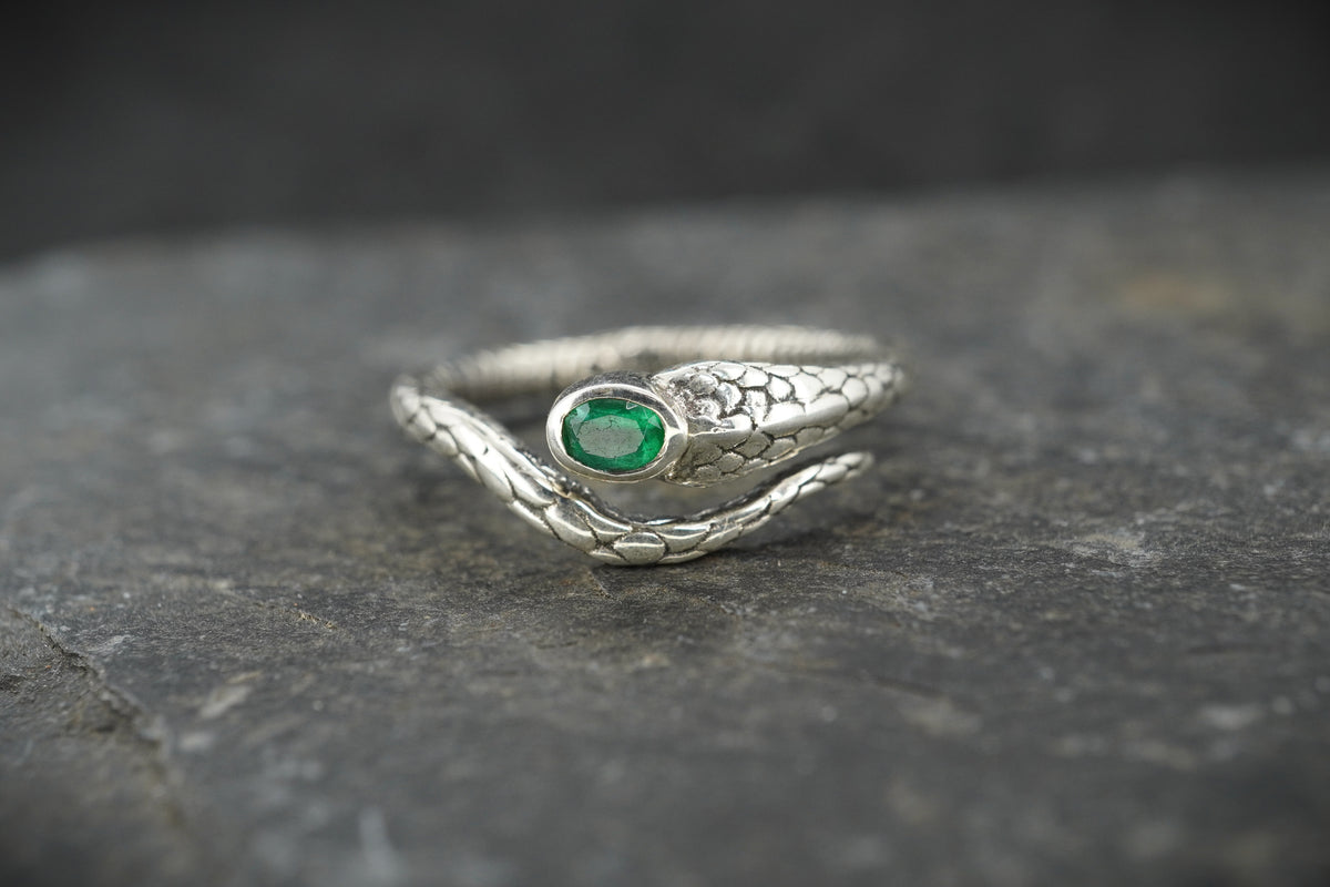 Emerald Sterling Silver Serpent Ring