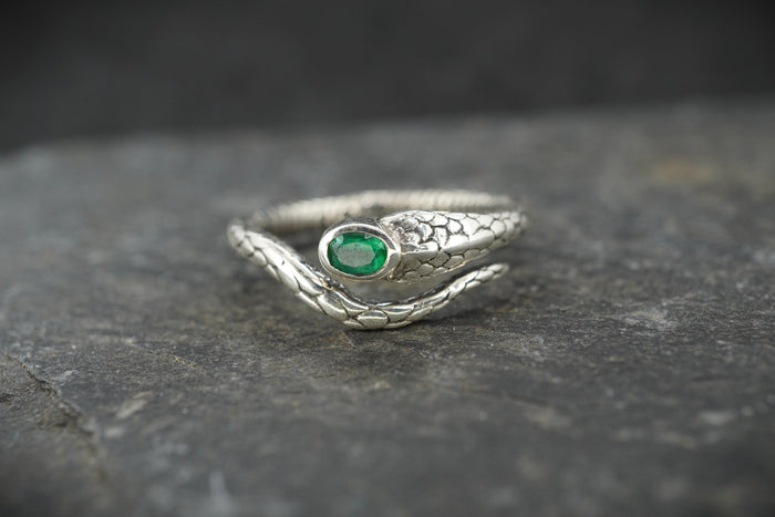 Emerald Sterling Silver Serpent Ring