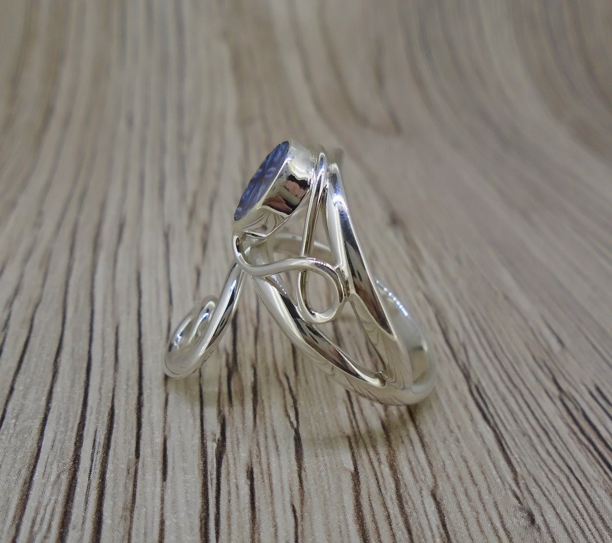 Old Willow 'Diamond' Pattern Sterling Silver Adjustable Twist Ring