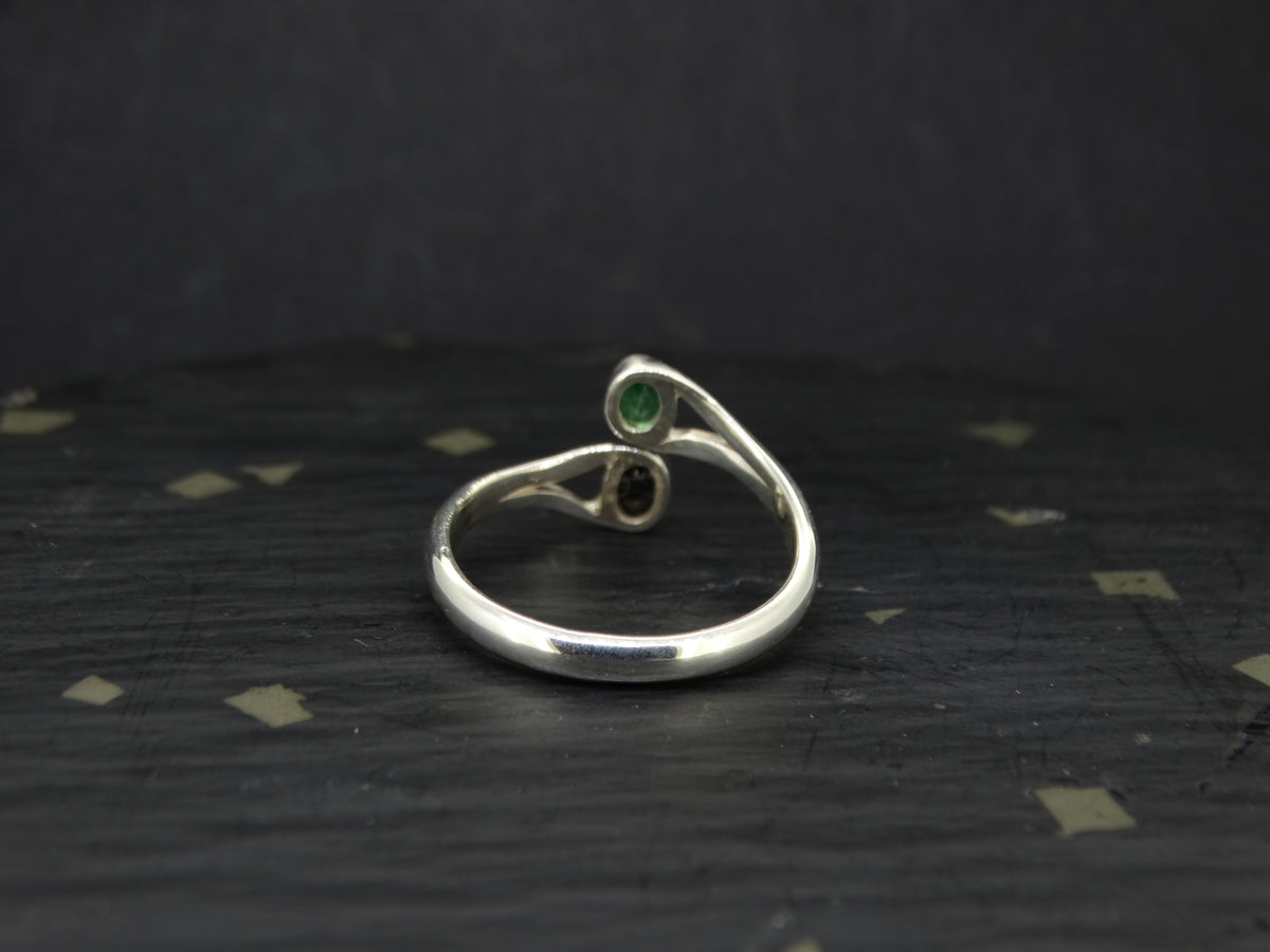 Black Sapphire and Emerald Sterling Silver Ring