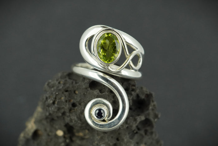 Peridot with Blue Sapphire Sterling Silver Wrap Ring
